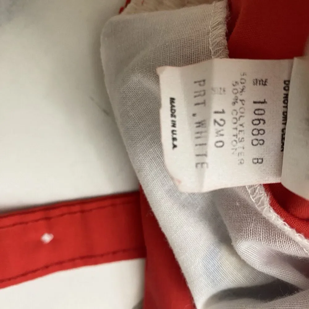 VTG Montgomery Ward Lightweight Red Shortalls Romper  12 Months Shoe Print